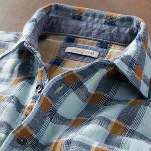 NWT Carbon2Cobalt Men's Plaid Double Cloth Short Sleeve Shirt Blue Medium